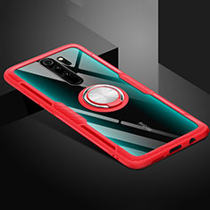 Ultra-thin Transparent TPU Soft Case Cover with Magnetic Finger Ring Stand C01 for Xiaomi Redmi Note 8 Pro Red