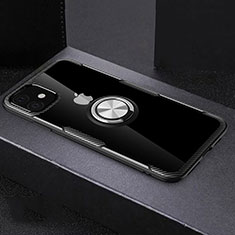 Ultra-thin Transparent TPU Soft Case Cover with Magnetic Finger Ring Stand C02 for Apple iPhone 11 Silver and Black