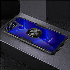 Ultra-thin Transparent TPU Soft Case Cover with Magnetic Finger Ring Stand C02 for Huawei Honor V20 Black