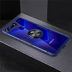 Ultra-thin Transparent TPU Soft Case Cover with Magnetic Finger Ring Stand C02 for Huawei Honor V20 Sky Blue