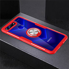 Ultra-thin Transparent TPU Soft Case Cover with Magnetic Finger Ring Stand C02 for Huawei Honor View 20 Red