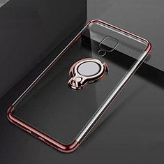 Ultra-thin Transparent TPU Soft Case Cover with Magnetic Finger Ring Stand C02 for Huawei Mate 20 X 5G Rose Gold