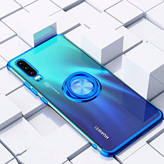 Ultra-thin Transparent TPU Soft Case Cover with Magnetic Finger Ring Stand C02 for Huawei P30 Blue
