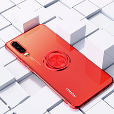 Ultra-thin Transparent TPU Soft Case Cover with Magnetic Finger Ring Stand C02 for Huawei P30 Red