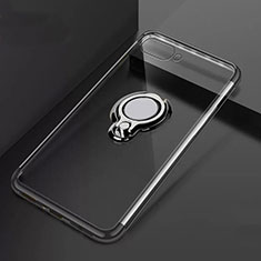 Ultra-thin Transparent TPU Soft Case Cover with Magnetic Finger Ring Stand C02 for Oppo K1 Black