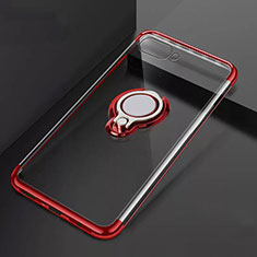 Ultra-thin Transparent TPU Soft Case Cover with Magnetic Finger Ring Stand C02 for Oppo K1 Red