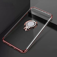 Ultra-thin Transparent TPU Soft Case Cover with Magnetic Finger Ring Stand C02 for Oppo K1 Rose Gold