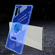 Ultra-thin Transparent TPU Soft Case Cover with Magnetic Finger Ring Stand C02 for Samsung Galaxy Note 10 Plus 5G Blue