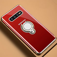 Ultra-thin Transparent TPU Soft Case Cover with Magnetic Finger Ring Stand C02 for Samsung Galaxy S10 5G Gold