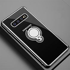 Ultra-thin Transparent TPU Soft Case Cover with Magnetic Finger Ring Stand C02 for Samsung Galaxy S10 Black