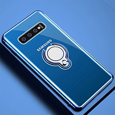 Ultra-thin Transparent TPU Soft Case Cover with Magnetic Finger Ring Stand C02 for Samsung Galaxy S10 Blue