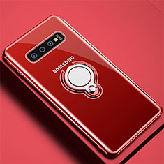 Ultra-thin Transparent TPU Soft Case Cover with Magnetic Finger Ring Stand C02 for Samsung Galaxy S10 Red