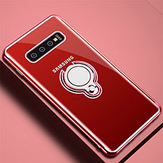 Ultra-thin Transparent TPU Soft Case Cover with Magnetic Finger Ring Stand C02 for Samsung Galaxy S10 Rose Gold