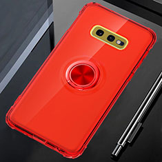 Ultra-thin Transparent TPU Soft Case Cover with Magnetic Finger Ring Stand C02 for Samsung Galaxy S10e Red