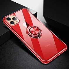Ultra-thin Transparent TPU Soft Case Cover with Magnetic Finger Ring Stand C03 for Apple iPhone 11 Pro Max Red