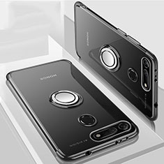 Ultra-thin Transparent TPU Soft Case Cover with Magnetic Finger Ring Stand C03 for Huawei Honor View 20 Black