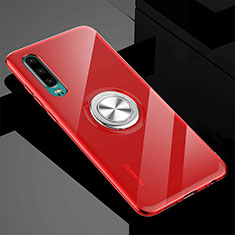 Ultra-thin Transparent TPU Soft Case Cover with Magnetic Finger Ring Stand C03 for Huawei P30 Red