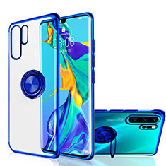 Ultra-thin Transparent TPU Soft Case Cover with Magnetic Finger Ring Stand C04 for Huawei P30 Pro Blue