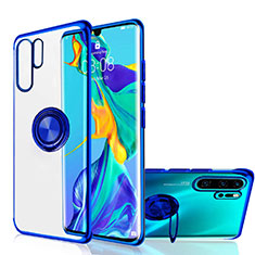 Ultra-thin Transparent TPU Soft Case Cover with Magnetic Finger Ring Stand C04 for Huawei P30 Pro New Edition Blue