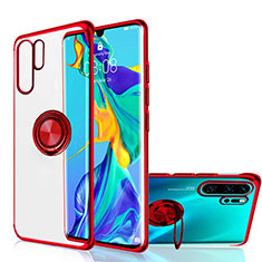 Ultra-thin Transparent TPU Soft Case Cover with Magnetic Finger Ring Stand C04 for Huawei P30 Pro New Edition Red
