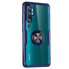 Ultra-thin Transparent TPU Soft Case Cover with Magnetic Finger Ring Stand D02 for Xiaomi Mi Note 10 Blue