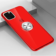 Ultra-thin Transparent TPU Soft Case Cover with Magnetic Finger Ring Stand F01 for Apple iPhone 11 Pro Red