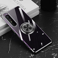 Ultra-thin Transparent TPU Soft Case Cover with Magnetic Finger Ring Stand for Sony Xperia 1 III Black