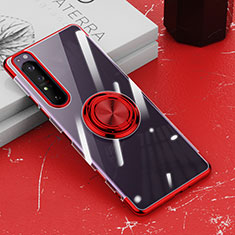 Ultra-thin Transparent TPU Soft Case Cover with Magnetic Finger Ring Stand for Sony Xperia 1 III Red