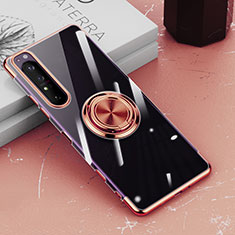 Ultra-thin Transparent TPU Soft Case Cover with Magnetic Finger Ring Stand for Sony Xperia 1 III Rose Gold