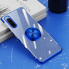 Ultra-thin Transparent TPU Soft Case Cover with Magnetic Finger Ring Stand for Sony Xperia 10 III Blue