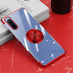 Ultra-thin Transparent TPU Soft Case Cover with Magnetic Finger Ring Stand for Sony Xperia 10 III Red
