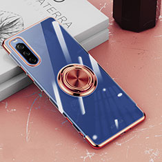 Ultra-thin Transparent TPU Soft Case Cover with Magnetic Finger Ring Stand for Sony Xperia 10 III Rose Gold