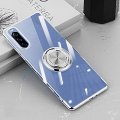 Ultra-thin Transparent TPU Soft Case Cover with Magnetic Finger Ring Stand for Sony Xperia 10 III Silver