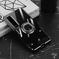 Ultra-thin Transparent TPU Soft Case Cover with Magnetic Finger Ring Stand for Sony Xperia 10 IV Black