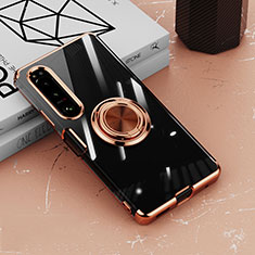 Ultra-thin Transparent TPU Soft Case Cover with Magnetic Finger Ring Stand for Sony Xperia 10 IV Rose Gold