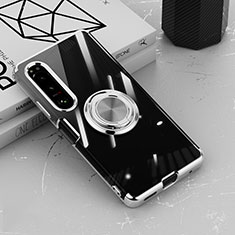 Ultra-thin Transparent TPU Soft Case Cover with Magnetic Finger Ring Stand for Sony Xperia 10 IV Silver