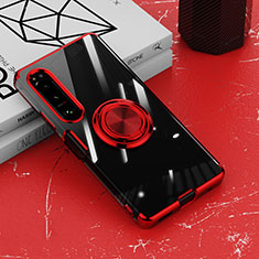 Ultra-thin Transparent TPU Soft Case Cover with Magnetic Finger Ring Stand for Sony Xperia 10 IV SO-52C Red