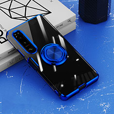 Ultra-thin Transparent TPU Soft Case Cover with Magnetic Finger Ring Stand for Sony Xperia 10 IV SOG07 Blue