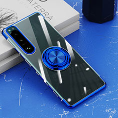 Ultra-thin Transparent TPU Soft Case Cover with Magnetic Finger Ring Stand for Sony Xperia 5 III Blue
