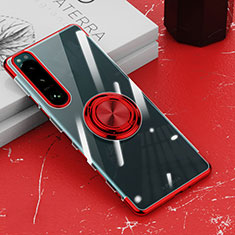 Ultra-thin Transparent TPU Soft Case Cover with Magnetic Finger Ring Stand for Sony Xperia 5 III Red