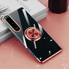 Ultra-thin Transparent TPU Soft Case Cover with Magnetic Finger Ring Stand for Sony Xperia 5 III Rose Gold