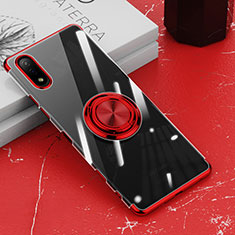 Ultra-thin Transparent TPU Soft Case Cover with Magnetic Finger Ring Stand for Sony Xperia Ace II Red