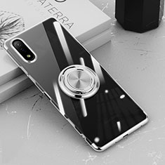 Ultra-thin Transparent TPU Soft Case Cover with Magnetic Finger Ring Stand for Sony Xperia Ace II Silver