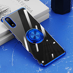 Ultra-thin Transparent TPU Soft Case Cover with Magnetic Finger Ring Stand for Sony Xperia Ace II SO-41B Blue