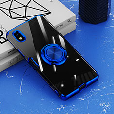 Ultra-thin Transparent TPU Soft Case Cover with Magnetic Finger Ring Stand for Sony Xperia Ace III SO-53C Blue