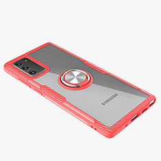 Ultra-thin Transparent TPU Soft Case Cover with Magnetic Finger Ring Stand N01 for Samsung Galaxy Note 20 5G Red