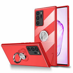 Ultra-thin Transparent TPU Soft Case Cover with Magnetic Finger Ring Stand N02 for Samsung Galaxy Note 20 Ultra 5G Red