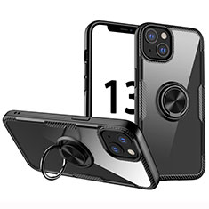 Ultra-thin Transparent TPU Soft Case Cover with Magnetic Finger Ring Stand S01 for Apple iPhone 13 Black