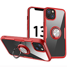 Ultra-thin Transparent TPU Soft Case Cover with Magnetic Finger Ring Stand S01 for Apple iPhone 13 Mini Red