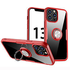 Ultra-thin Transparent TPU Soft Case Cover with Magnetic Finger Ring Stand S01 for Apple iPhone 13 Pro Max Red